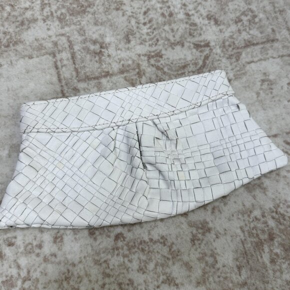 Lauren Merkin Mini Clutch Womens White Woven Leather Evening Bag Made USA Frame - Picture 1 of 14